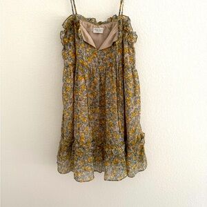 Dress Forum Floral Ruffle Mini Dress - Yellow and Gray